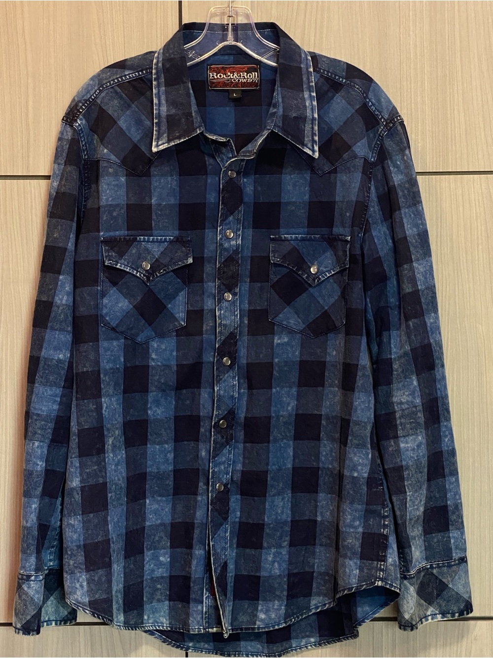 Rock & Roll Cowboy Pearl Snap Front Long Sleeve Plaid Shirt Men's Large